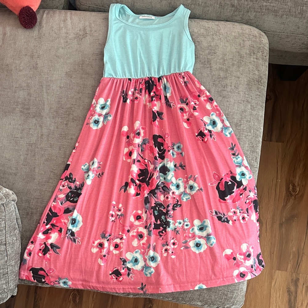 Floral Pink and Blue Kids Dress